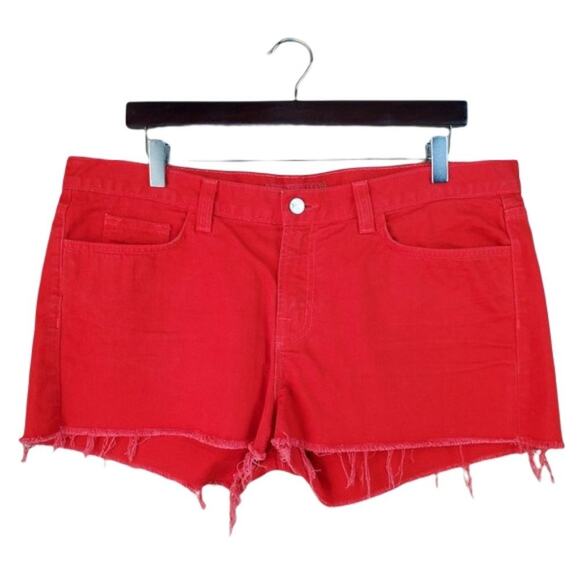 J Brand High Rise Cutoff Raw Hem Red Denim Shorts - Picture 1 of 9